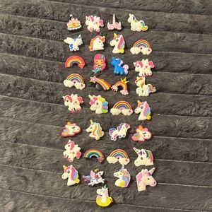 Colorful Unicorn and Rainbow shoe charm set